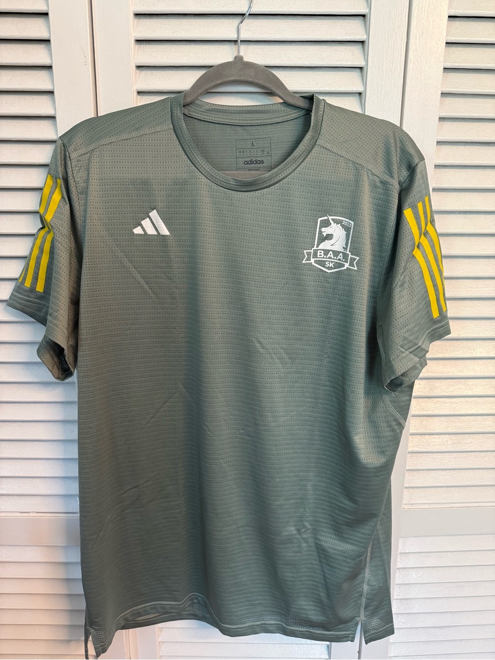 Adidas Men's Olive Green Performance Tee with Yellow Accents AEROREADY BAA 5K